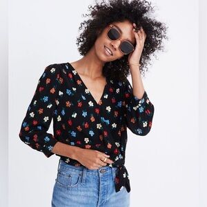 Madewell Black Floral Wrap Top‎ XXS boho